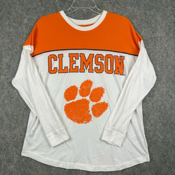 Champion Women’s Clemson Tigers Long Sleeve T Shirt White Orange Purple Medium - Picture 1 of 7